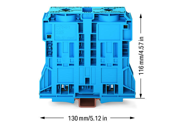 WAGO Visokostrujna klema - za 2-provodnika - 185 mm2 - bočni slotovi za označavanje - Samo za DIN 35 x 15 šinu - 2.3 mm debljine - 285-1184