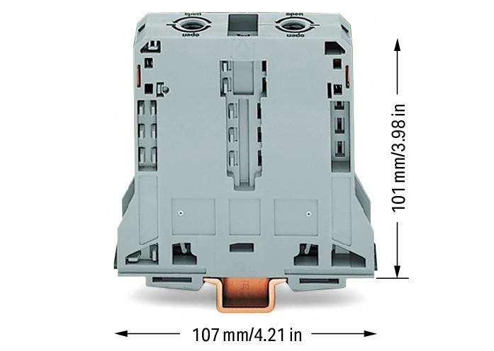 WAGO Visokostrujna klema - za 2-provodnika - 95 mm2 - bočni slotovi za označavanje - Samo za DIN 35 x 15 šinu; 2.3 mm debljine - 285-195
