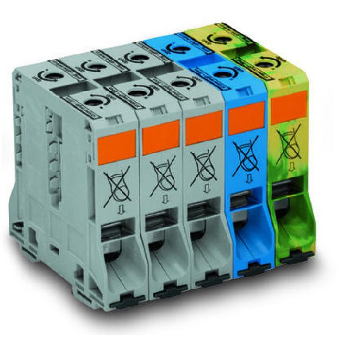 WAGO Trofazni set visokostrujnih klema - 95 mm2 - bočni slotovi za označavanje - Samo za DIN 35 x 15 šinu - 285-199